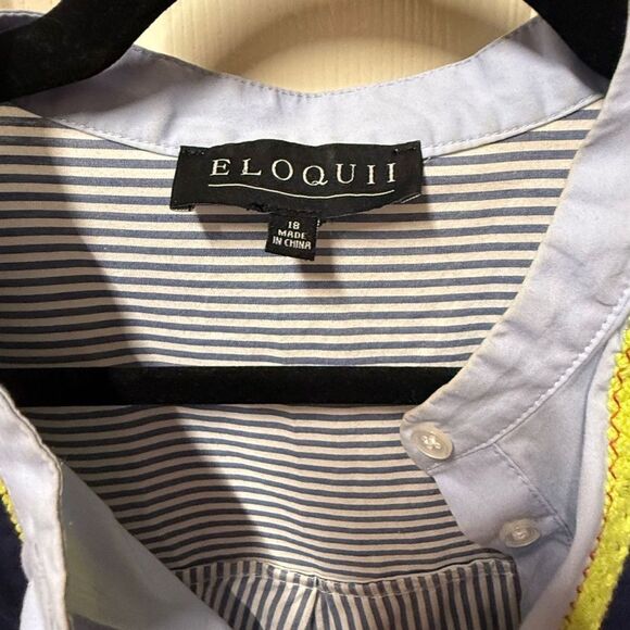 Eloquii Blue Pinstripe Colorblock Bib Shirt Dress Size 18 - Picture 7 of 8